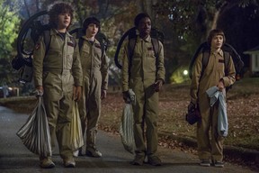 Gaten Matarazzo, Finn Wolfhard, Caleb McLaughlin and Noah Schnapp in “Stranger Things.” (Supplied)