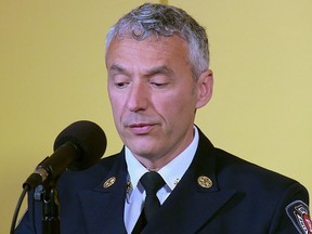 Director of Fire and Emergency Services Ted Ruiter addresses media during a news conference in Fernie, B.C., on Thursday, October 19, 2017. Ruiter said that the bodies of three men have been removed from an ice arena after a deadly ammonia leak on Tuesday set off a local state of emergency in Fernie. (THE CANADIAN PRESS/Lauren Krugel)