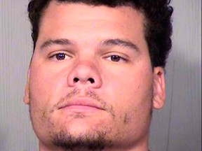 This Oct. 28, 2017 photo provided by the Maricopa County Sheriff's office shows Oakland Athletics catcher Bruce Maxwell after his arrest