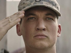 This image released by DreamWorks Pictures shows Miles Teller in a scene from,"Thank You for Your Service." The drama follows a group of U.S. soldiers returning from Iraq who struggle to integrate back into family and civilian life. (DreamWorks Pictures via AP)