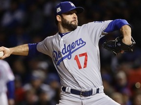 Brandon Morrow of the Los Angeles Dodgers on Oct. 17, 2017. (Jonathan Daniel/Getty Images)