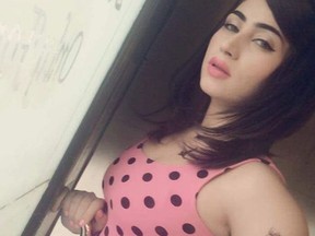 Qandeel Baloch takes a selfie in this image posted online and released by her family.