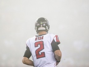 Matt Ryan of the Atlanta Falcons looks on during an NFL game against the England Patriots at Gillette Stadium on Oct. 22, 2017. (Adam Glanzman/Getty Images)
