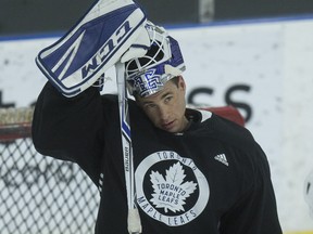 Maple Leafs goaltender Curtis McElhinney says he isn’t bothered by the team’s recent acquisition of Calvin Pickard. (CRAIG ROBERTSON/Toronto Sun)