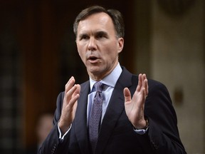 Minister of Finance Bill Morneau during Question Period on Parliament Hill, in Ottawa on Thursday, October 19, 2017.  THE CANADIAN PRESS/Adrian Wyld
