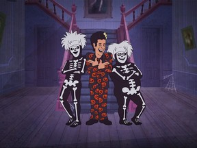 Tom Hanks (middle) returns as Saturday Night Live character David S. Pumpkins in a brand-new animated Halloween special, which airs tonight on NBC.