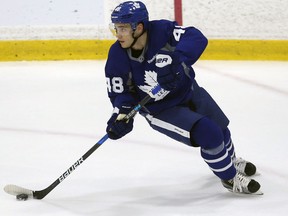 Timothy Liljegren on the final day of Maple Leafs development camp in July (Jack Boland/Postmedia Network)