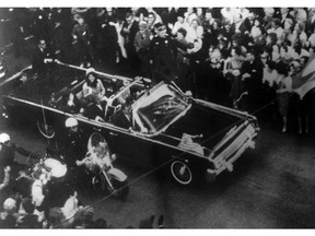 This image provided by the Warren Commission is  an overhead view of President John F. Kennedy's car in Dallas motorcade on Nov. 22, 1963, and was the commission's Exhibit No. 698.