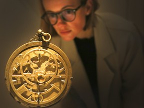 An astrolabe is on display at the Aga Khan Museum on Thursday October 12, 2017. The 14th century artifact from Spain has been used by those with Jewish, Christian, and Muslim backgrounds.