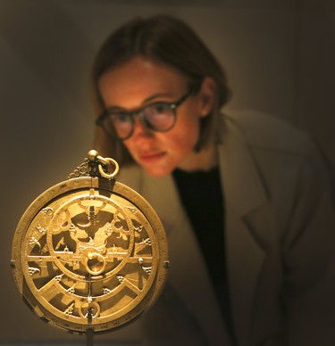 An astrolabe is on display at the Aga Khan Museum on Thursday October 12, 2017. The 14th century artifact from Spain has been used by those with Jewish, Christian, and Muslim backgrounds.