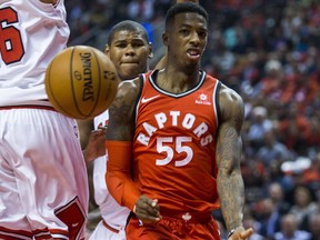 Toronto Raptors guard Delon Wright against the Chicago Bulls at the Air Canada Centre in Toronto on Oct. 19, 2017. (Ernest Doroszuk/Toronto Sun/Postmedia Network)