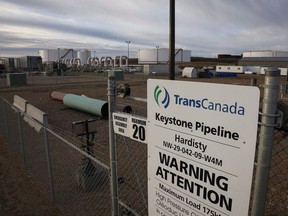 TransCanada's Keystone pipeline facilities are seen in Hardisty, Alta., on Friday, Nov. 6, 2015.