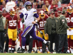 Vikings quarterback Case Keenum celebrates after throwing a touchdown during Sunday's win over Washington. (GETTY IMAGES)