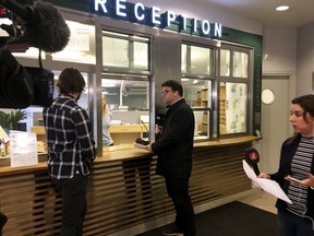 A verdict is handed out to media at Uppsala District Court, Uppsala, Sweden. A court in Sweden has sentenced a Swedish man to 10 years in prison for coercing teenagers in Canada, Britain and the United States to perform sexual acts in front of webcams by threatening them or their families. The Uppsala City Court said Thursday that Bjorn Samstrom was guilty of online sexual offenses against 27 children between 2015 and early 2017.