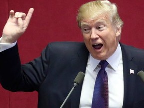 US President Donald Trump addresses the National Assembly in Seoul, Korea,  on Nov. 8, 2017.