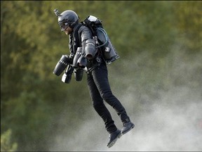 Richard Browning sets the Guinness World Record for 'the fastest speed in a body-controlled jet engine power suit', at Lagoona Park in Reading, England.