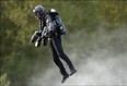 Richard Browning sets the Guinness World Record for 'the fastest speed in a body-controlled jet engine power suit', at Lagoona Park in Reading, England.