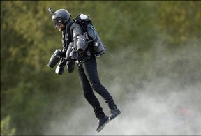 Richard Browning sets the Guinness World Record for 'the fastest speed in a body-controlled jet engine power suit', at Lagoona Park in Reading, England.