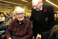 Former Hockey Night in Canada vet Murray Westgate, 99, chats with Leafs legend Johnny Bower, 93,  during a visit to Sunnybrook Veteran's Centre on Monday. November 13, 2017. Michael Peake/Toronto Sun/Postmedia Network