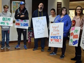 Students gathered in the main lobby at St. Lawrence College on Nov., 16 in Brockville to ask for an end to the strike.