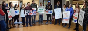 Students gathered in the main lobby at St. Lawrence College on Nov., 16 in Brockville to ask for an end to the strike.