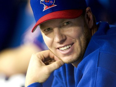 Roy Halladay in the Blue Jays' dugout in 2003 (Fred Thornhill/Postmedia)