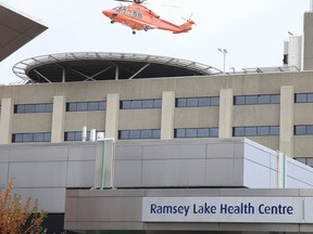 An Ornge air ambulance departs Ramsey Lake Health Centre in Sudbury, Ont. on Monday October 30, 2017. Gino Donato/Sudbury Star/Postmedia Network