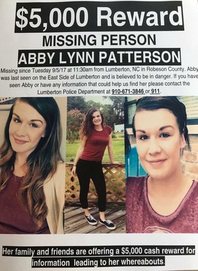 The missing poster for Abby Patterson. She vanished in early September, stoking fears a serial killer is at work.