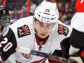 Arizona Coyotes forward Dylan Strome waits for a faceoff against the Ottawa Senators on Oct. 18, 2016.