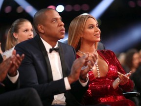 Hip Hop Artist Jay-Z and singer Beyonce during The 59th GRAMMY Awards at STAPLES Center on February 12, 2017 in Los Angeles, California.  (Photo by Christopher Polk/Getty Images for NARAS)