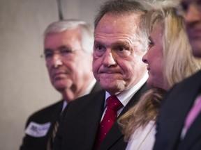 Republican candidate for U.S. Senate Judge Roy Moore waits to speak during a news conference with supporters and faith leaders, Nov. 16, 2017 in Birmingham, Ala. (Drew Angerer/Getty Images)