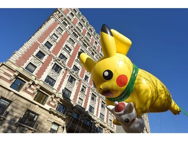 The Pikachu balloon floats down Central Park West during the 91st Annual Macy's Thanksgiving Day Parade on 
Nov. 23, 2017 in New York City.  (Michael Loccisano/Getty Images)