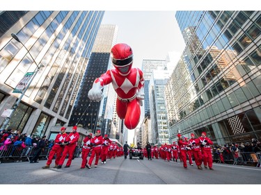 Red Power Rangers Balloon at the 91st Macy's Thanksgiving Day Parade on Nov. 23, 2017 in New York City.  (Noam Galai/Getty Images for Saban Brands)