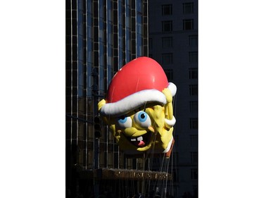 The SpongeBob SquarePants balloon floats down Central Park West during the 91st Annual Macy's Thanksgiving Day Parade on Nov. 23, 2017 in New York City.  (Michael Loccisano/Getty Images)
