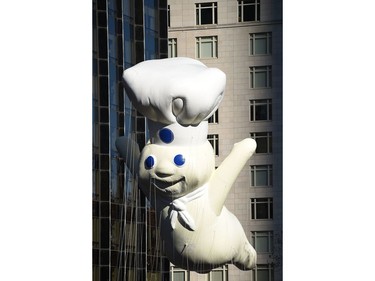 The Pillsbury Doughboy balloon floats down Central Park West during the 91st Annual Macy's Thanksgiving Day Parade on Nov. 23, 2017 in New York City.  (Michael Loccisano/Getty Images)