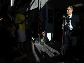 Sen. Al Franken, (D-MN) speaks to the media after returning back to work in the Senate on Capitol Hill on November 27, 2017 in Washington, DC. (Photo by Mark Wilson/Getty Images)