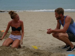Stacy and Chris were all smiles on the Nov. 22 episode of The Bachelor Canada.  (CORUS ENTERTAINMENT)