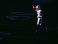 Tyrod Taylor of the Buffalo Bills signals as he comes on to the field on Nov. 19, 2017