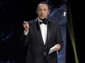 In this Oct. 27, 2017 photo, Kevin Spacey presents the award for excellence in television at the BAFTA Los Angeles Britannia Awards at the Beverly Hilton Hotel in Beverly Hills, Calif. British media reported Friday, Nov. 3, that London police are investigating Spacey over an alleged 2008 assault. Police declined to name Spacey as the subject of the investigation, but confirmed they are looking into a 2008 incident in Lambeth that several British media outlets say involved Spacey, who has been accused of sexual harassment by several men in recent days.  (Photo by Chris Pizzello/Invision/AP, File)