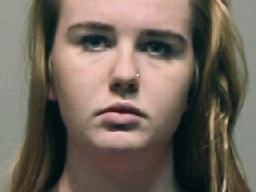 This booking photo released Wednesday, Nov. 1, 2017, by the West Hartford Police Department shows University of Hartford student Brianna Brochu, charged with smearing body fluids on her roommate's belongings in West Hartford, Conn.
