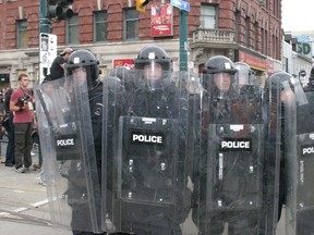 Toronto Police at Queen and Spadina during the G20 Summit in Toronto on June 27, 2010.