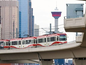 A CTrain leaves downtown Calgary heading west on the blue line on Wednesday April 12, 2017.