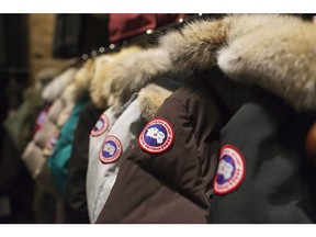 Garments on display at the Canada Goose Inc. showroom in Toronto on Thursday, November 28, 2013.