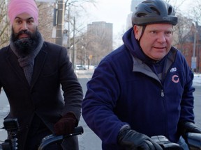 Federal NDP leader Jagmeet Singh (L) and Doug Ford