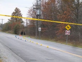 Police markers at the scene of a fatal single-vehicle crash in Niagara Falls on Sunday, Nov. 12,, 2017.