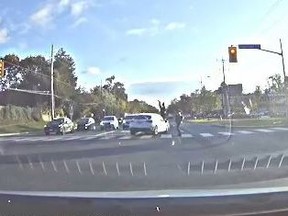 A framegrab from video released by Toronto Police of a woman named Elena being hit in the crosswalk on Steeles Ave. E. on Oct. 31, 2017.