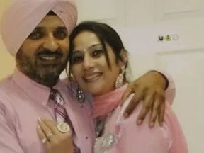 Sukhchain Brar and his wife, Gurpreet Brar, are shown in India about a month before her body was found in a burned truck on Highway 402. (Supplied photo)