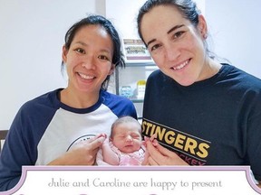 Julie Chu, left, and Caroline Ouellette welcomed a baby girl last week. (Instagram photo)
