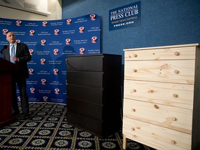 In this Tuesday, June 28, 2016, file photo, with two Ikea dressers displayed at right, Consumer Product Safety Commission (CPSC) Chairman Elliot Kaye speaks during a news conference at the National Press Club in Washington. (AP Photo/Carolyn Kaster, File)
