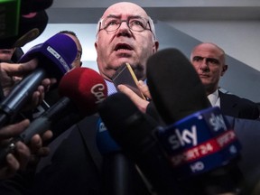 Carlo Tavecchio, president of the Italian Soccer Federation, meets reporters following a summit in Rome on Nov. 15, 2017